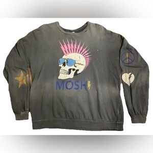 Lauren Moshi Sierra X Moshi Lightning Skull Sweatshirt Women XL Gray Oversized